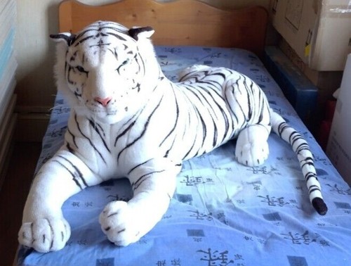 Peluche tigre blanc 1m20 - blanc,
