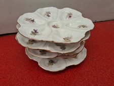LIMOGES  5  ASSIETTES A HUITRES PORCELAINE Decor De Violette 