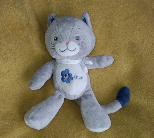 Doudou peluche chat gris bleu - peluche,