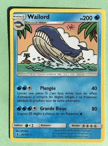 Carte pokémon wailord - carte, 30/145