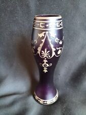 Petit vase en verre teinté violet et gravé à l'acide motifs argent / Art Déco