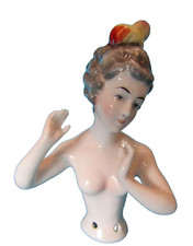 DEMIE FIGURINE en PORCELAINE 1920"s GERMAN HALF DOLL demi figurine tee puppee