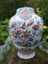 Ancienne FAÏENCE de DESVRES vase décor JAPONISANT polychrome BON ETAT h. 33,5cm