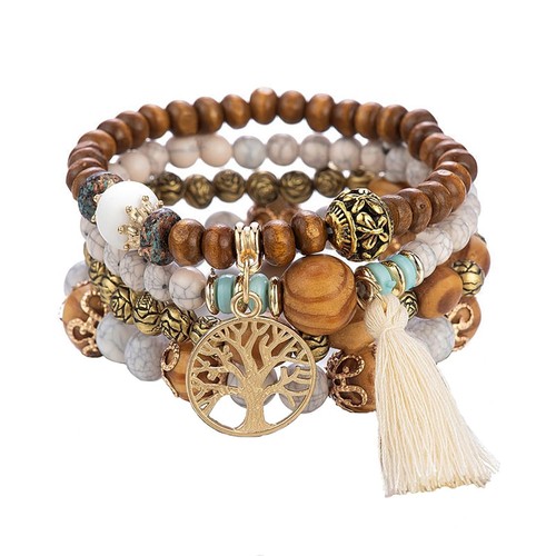 Bracelet perles bois femme - perles,