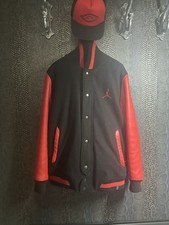 «L» Real Leather Jordan  Varsity Destroyer Jacket Teddy No Letterman Black & Red