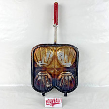 ➜GAUFRIER/APPAREIL MOULE À CROQUE MONSIEUR x4 coquillage ancien vintage France
