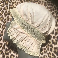 FRENCH 1900s WOMEN PLEATED BONNET NIGHTCAP~ PINK SILK & LACE ~HANDMADE IN FRANCE