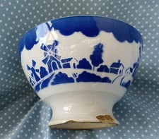 Ancien BOL bleu Badonviller décor tournant MOULINS & PAYSAGES