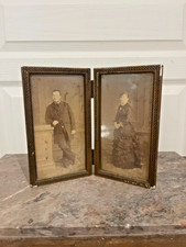 Ancien Double Cadre Photo Doré Bois Plâtre 2x 11x19cm