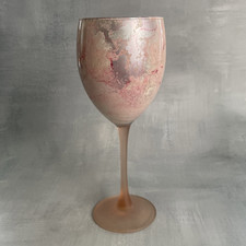 Vase verre à pied laque Jean Noel Bouillet verre laqué rose argenté Haut.~20.5cm