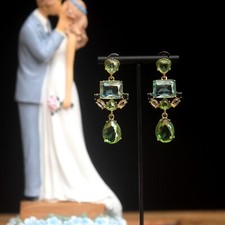 Boucles d'Oreilles Clip on Doré Art Déco Vert Bleu Rétro Vintage Style QD1