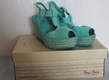 TONI PONS - Sandales Espadrilles Talon Compensé Cuir - 35 - Bleu turquoise Neuf