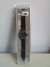 Montre Swattch Musicall réveil alarme 1996 + Boîte mixte homme femme Noir Blanc