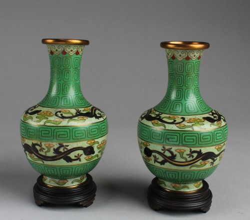 Pair cloisonne vases - a, of