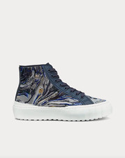Fendi Force Marbled Effect Fabric Blue High Top Sneakers 1300 $ 8US - 7UK - 41EU