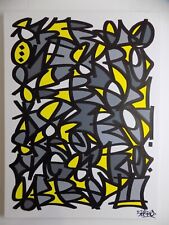 80X60 TOILE DE ROULLAND T SKRED tag peinture street jaune gris oeuvre tableau fr