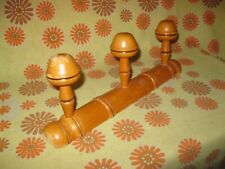 Vintage 50s Ancien VESTIAIRE en BOIS IMITATION BAMBOU PORTE-MANTEAUX 3 PATERES