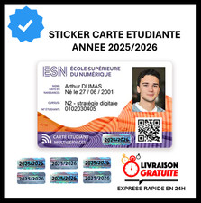 Autocollant carte étudiant étudiante année 2025 2026 sticker vignette
