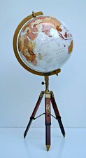 Globe du monde 18" avec pied trépied en cuir blanc décor de bureau de mer tou...
