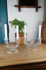 Duo de chandeliers anciens en verre – 2 x 2 feux