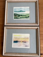 Lot De Deux Aquarelles Signées Paysages Doux  Cadre Sur mesure Vintage