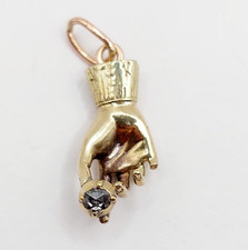 Pendentif main antique or 14k diamant taille rose sertis clos (circa 1900)