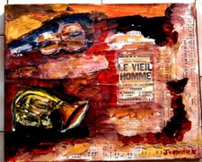 PARIS VIOLON INSTANT MUSICAL JAZZ ART TABLEAU PEINTURE SIGNE JUMEAUX JEAN PIERRE