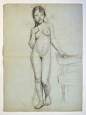 DESSIN au fusain, ÉTUDE DE NU féminin, cir. 1918, Charcoal Drawing female nude