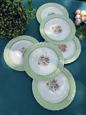 6 Assiettes plates Salins Vintage Vert Dorures