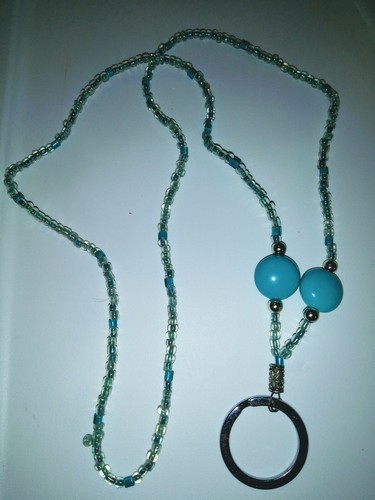 Teal clear beaded lanyard - beaded,