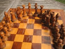 Ancien Jeu d'Echec Pions & Plateau en Bois Complet