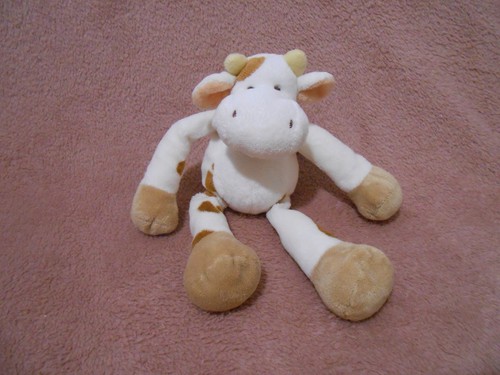 Doudou peluche vache blanche - peluche,