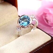 Naturel Bleu Gemme Topaze Avec 925 Bague en Argent pour Femmes #4315