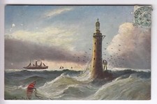 CPA  ART TRANSPORT - BATEAU BOAT NAVIRE SHIP PHARE LIGHTHOUSE PEINTURE 1909 ~C51