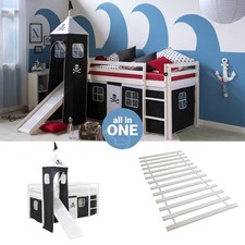 Cadre de Lit superposé 90x200 Tour Toboggan Lattes mezzanine Pirate Homestyle4u