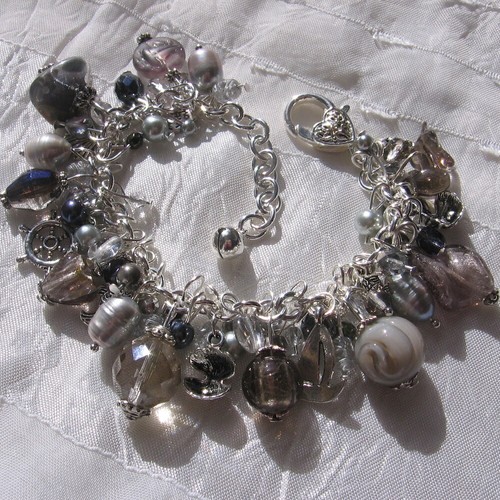 Bracelet gris 19cm - bracelet, 19cm+4mm