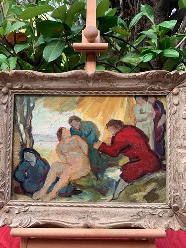 Tableau ancien huile panneau - tableau,