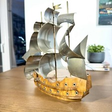Voilier Artisanal Bois & Métal Signé – Sculpture Vintage Circa 1960
