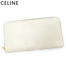 Portefeuille long CELINE fermeture éclair ronde cuir beige grande capacité sa...