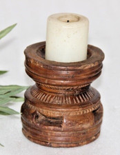 Porte-Bougie Ancien En Bois
