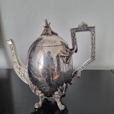 Théière 1900 Armand Fresnais Art Nouveau Décor Roseau Japonisant Métal Argenté