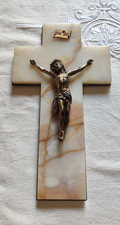CRUCIFIX Mural CROIX En MARBRE Jésus Le Christ En BRONZE - Sur Plaque Cuivre