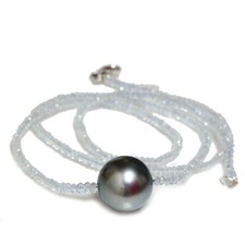Tahiti Jeu de Perles Avec Aigue-Marine Collier 13mm 18 " 18k or Blanc