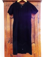 ROBE ANCIENNE FEMME CREPE DE LAINE NOIR - BELLE QUALITE - ANNEES 40/50 GRIFFEE