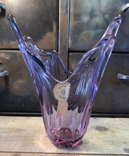 Vase Verre Rose Val St Lambert H 22,5 Cm