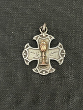 Ancien pendentif croix en argent massif et or