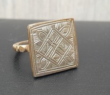 Bague Touareg Argent Thaler Gravé formes géométrique Ancien Bijou Afrique 9,3gr