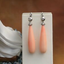 Boucles d'oreilles Dormeuse Rond Serti CZ Goutte Longue Corail Rose Pale SC2