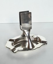 Cendrier avec porte boite d´allumettes en métal argenté G.A.G Allemagne Art-déco