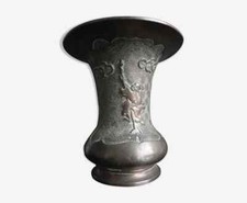 Ancien vase bronze Chine Old chinese gu cornet immortals baluster XIX